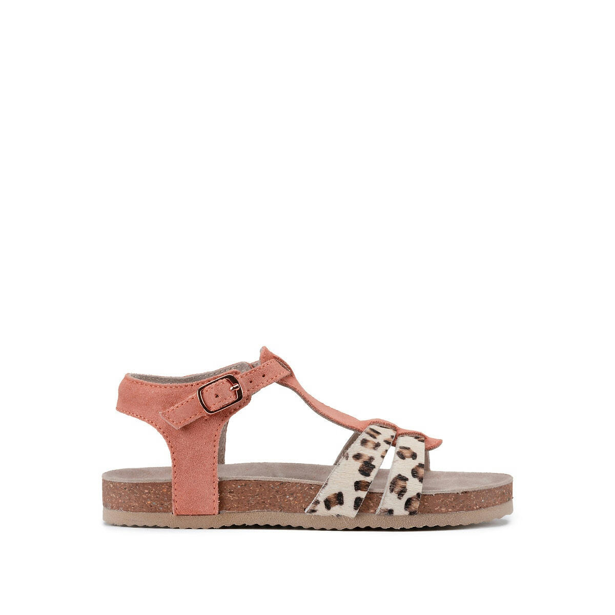 Sandales cuir, brides imprimées léopard
