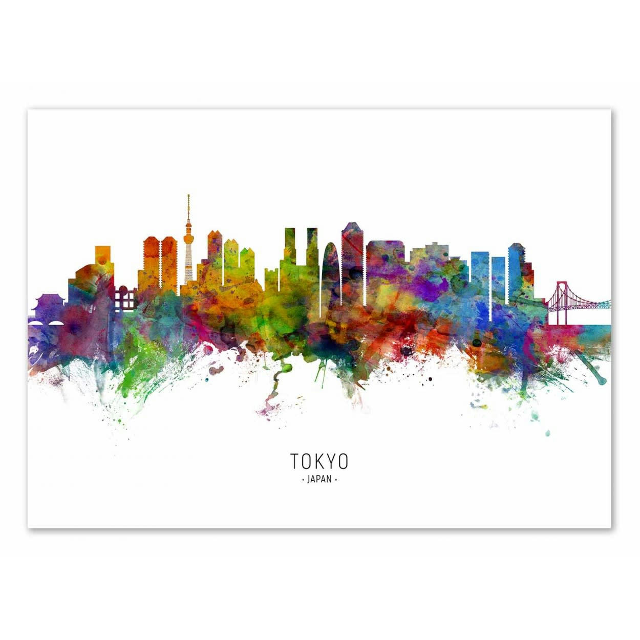 MICHAEL TOMPSETT - TOKYO JAPAN SKYLINE (COLORED VERSION) -  Affiche d'art 50 x 70 cm