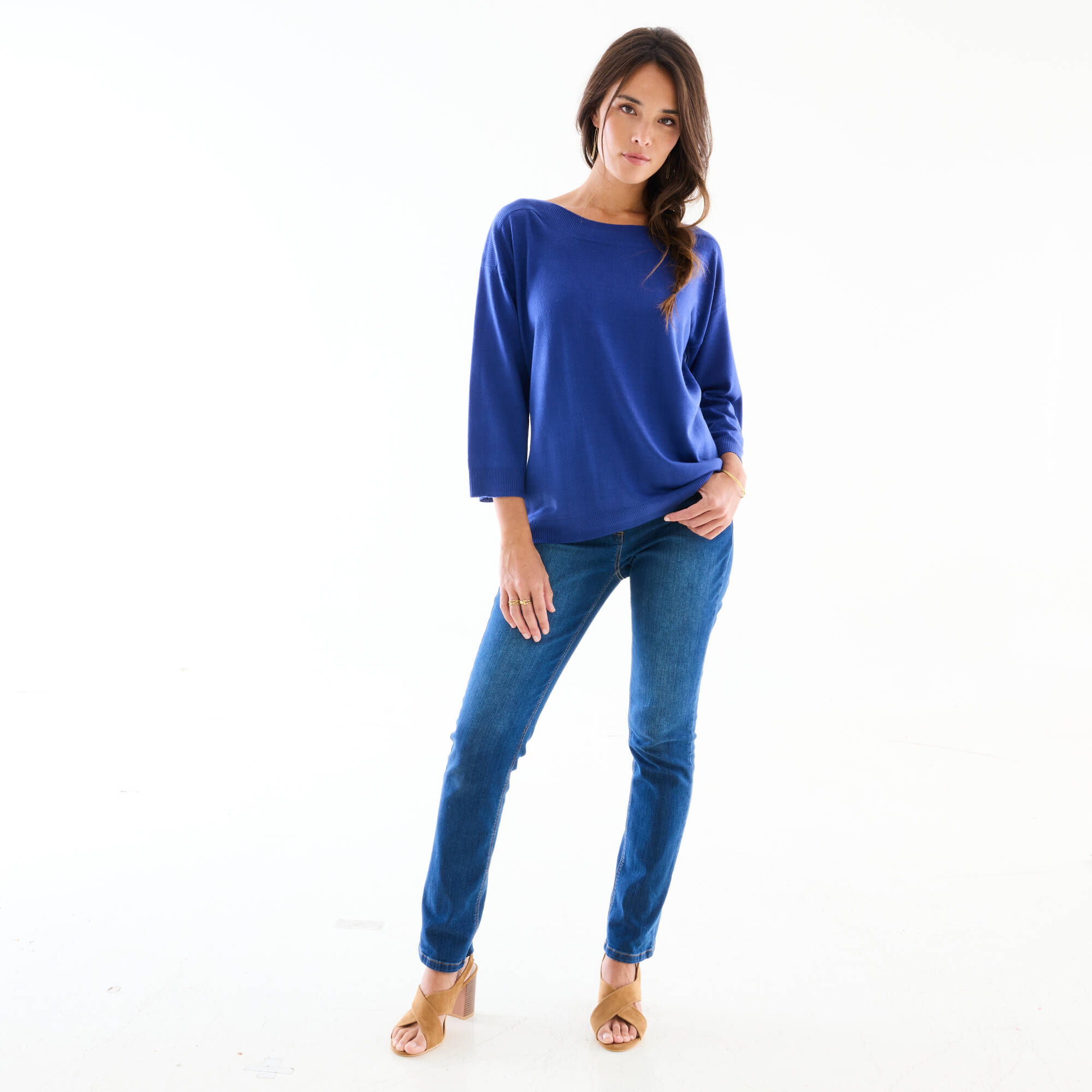 Pull col bateau manches 3/4, toucher doux