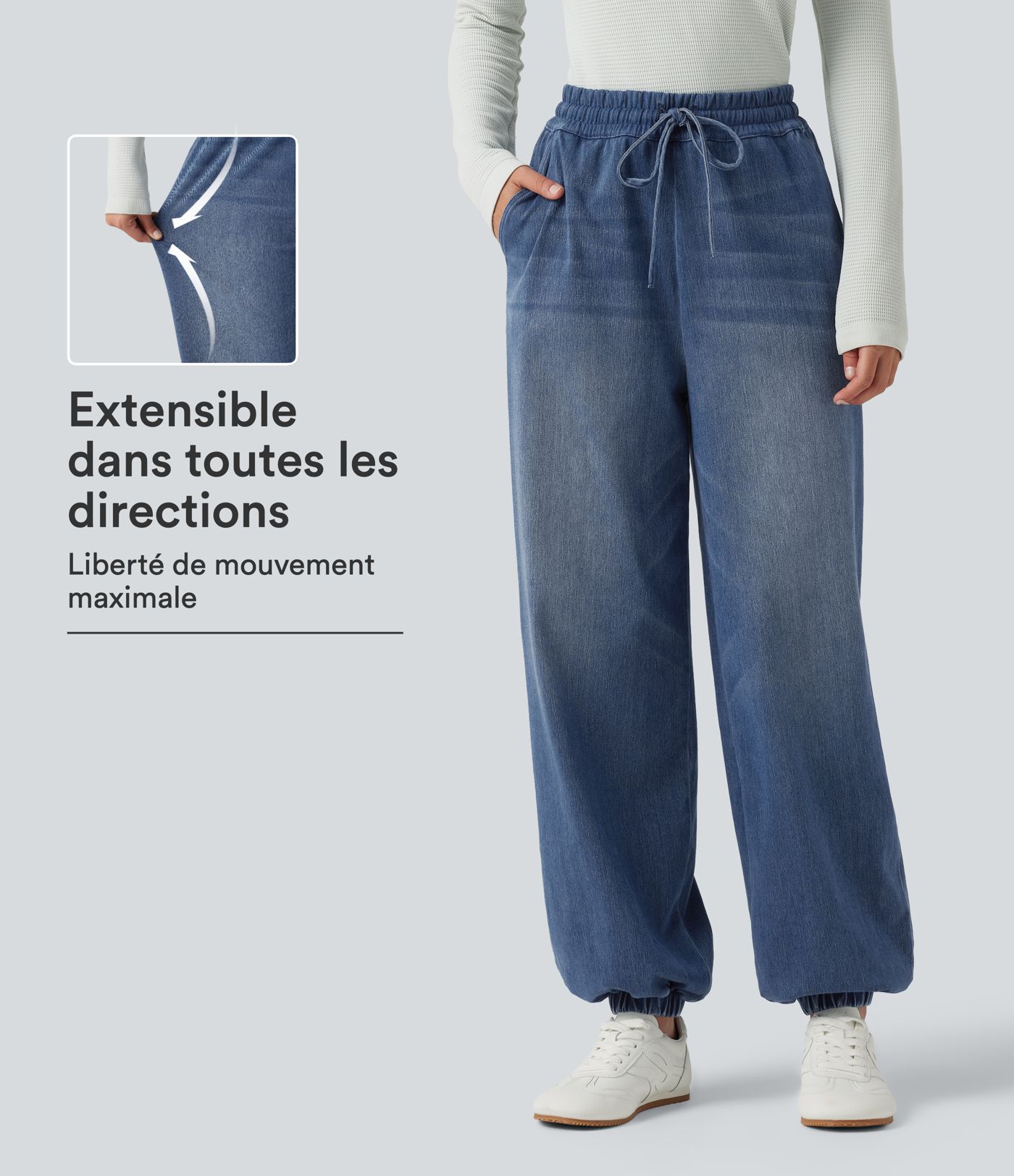 Pantalon de jogging en jean Halara Flex™ taille haute à cordon de serrage avec poches