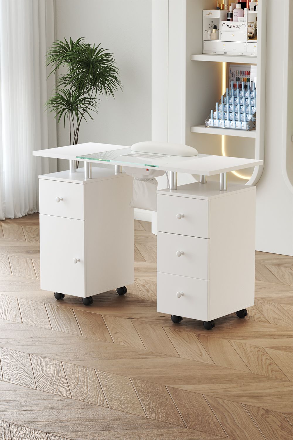 H&O Direct Mobile Manicure Table with Built-in Dust Collector and Drawers