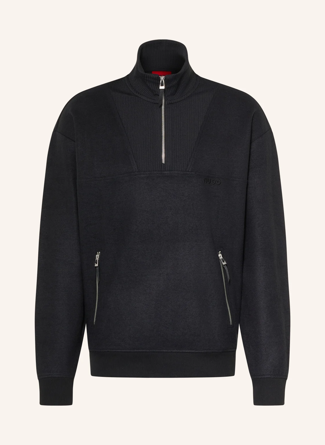 HUGO Fleece-Troyer DERENZIP im Materialmix