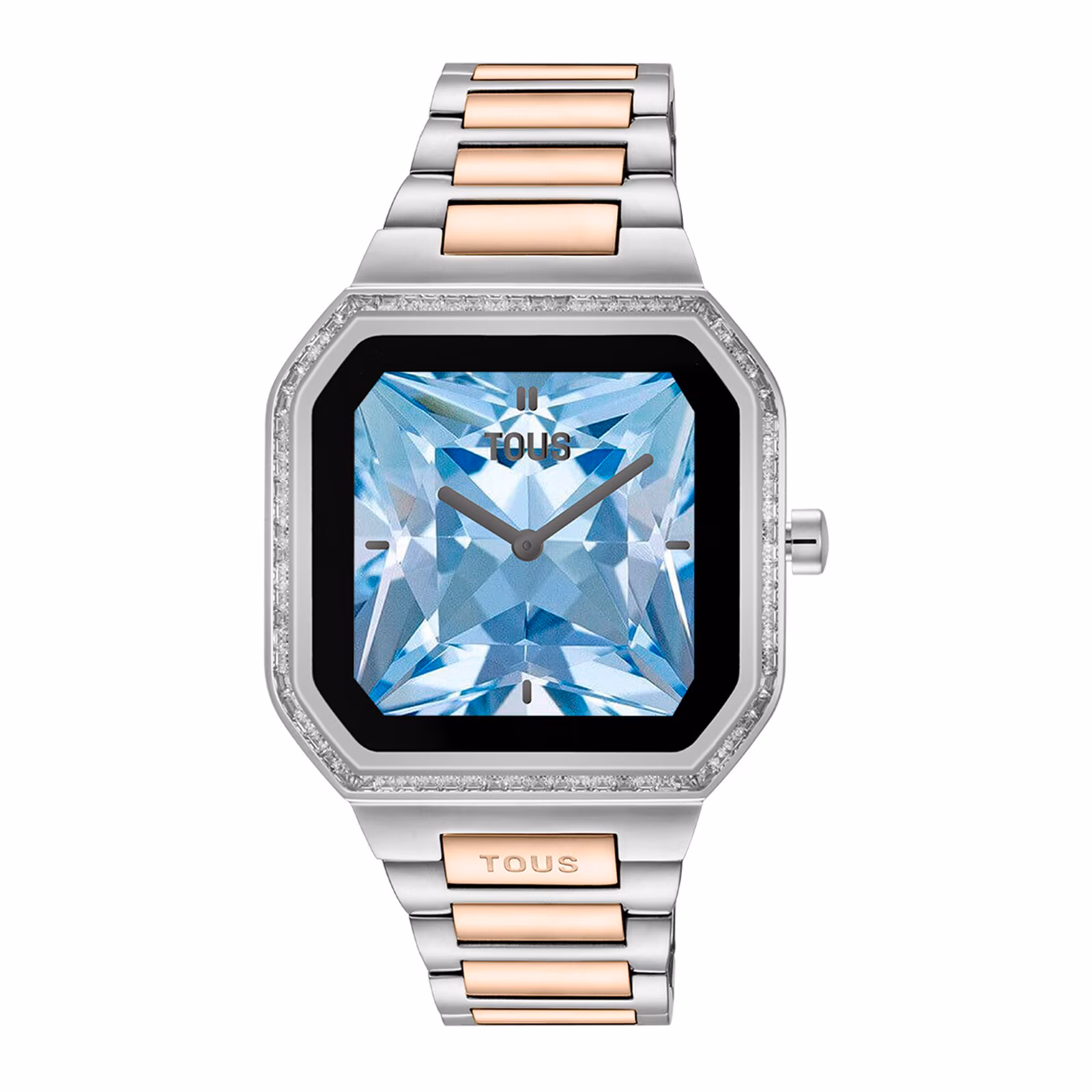 Reloj smartwatch con brazalete de acero, acero rosa y zirconitas B-Connect
