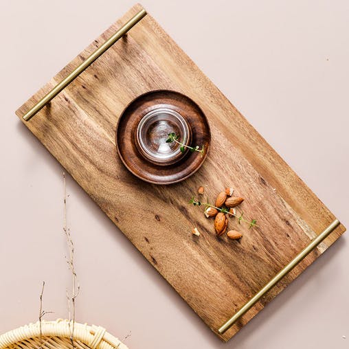 SOGA Brown Rectangle Acacia Wooden Serving Tray Board 30cm