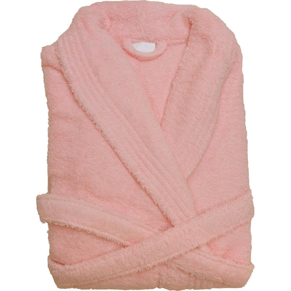 - CONFORT - Peignoir mixte col chale coton rose pastel S