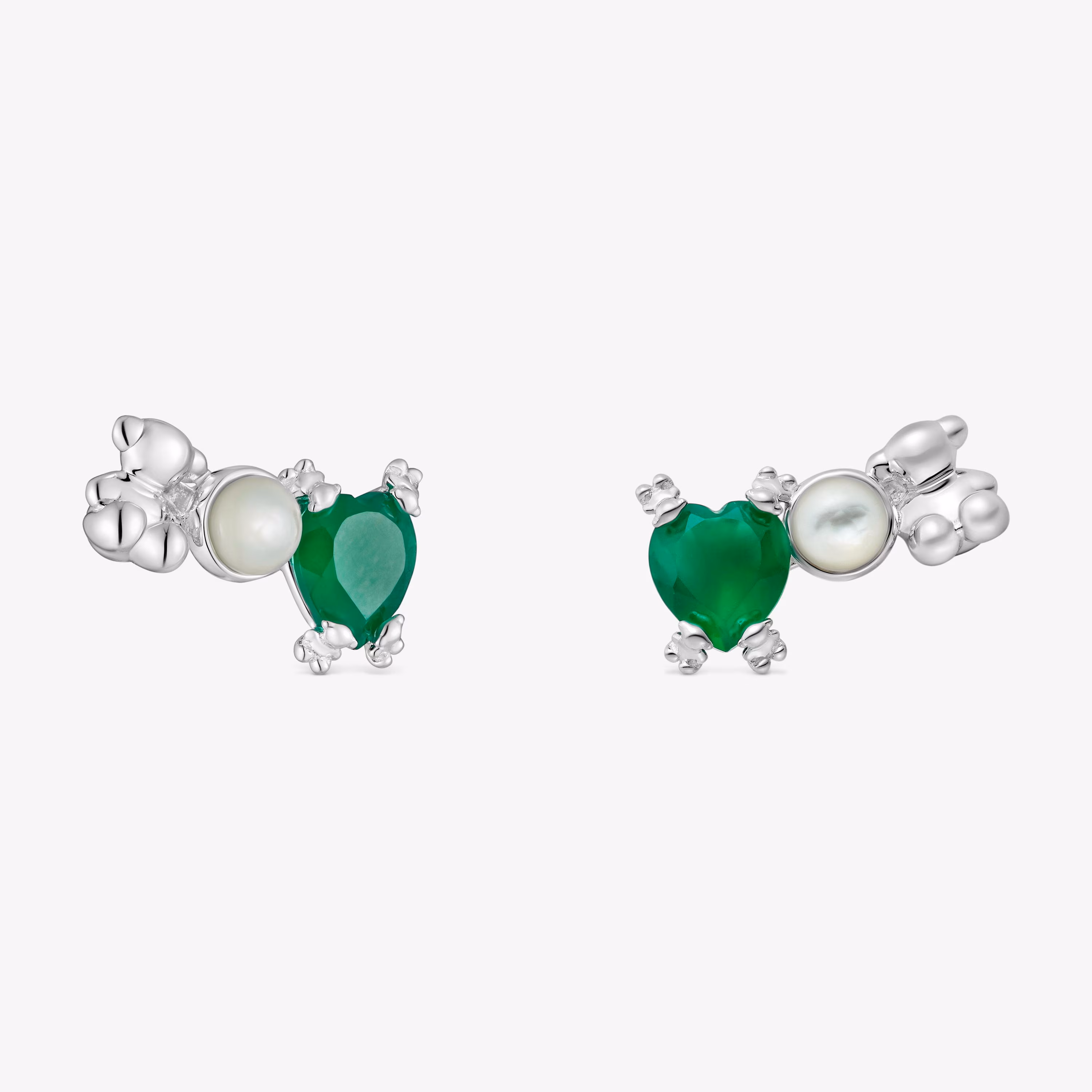 Pendientes trepadores con oso de plata, nácar y calcedonia Color Pills