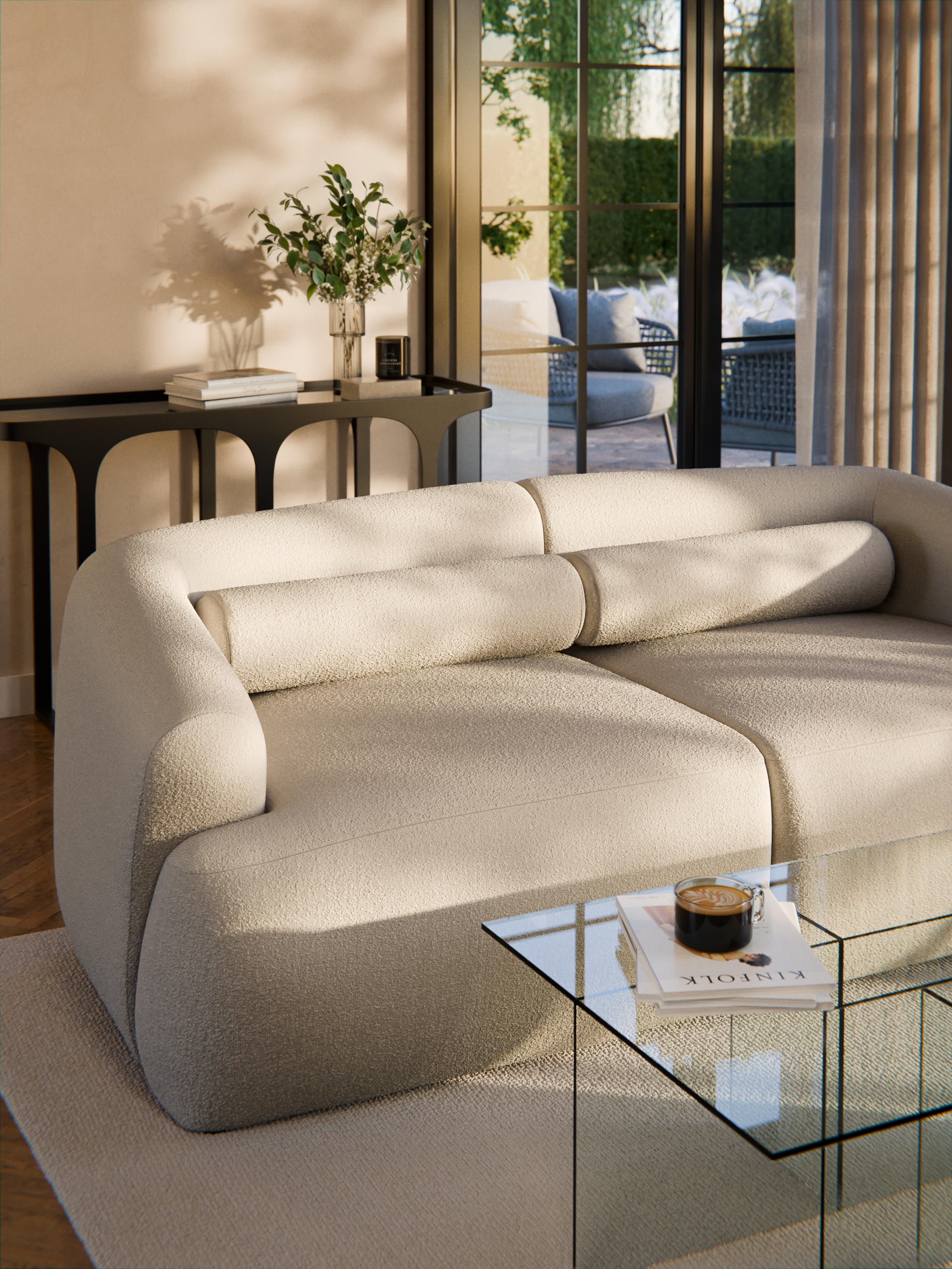 Bouclé-Sofa-Nackenrolle Sofia