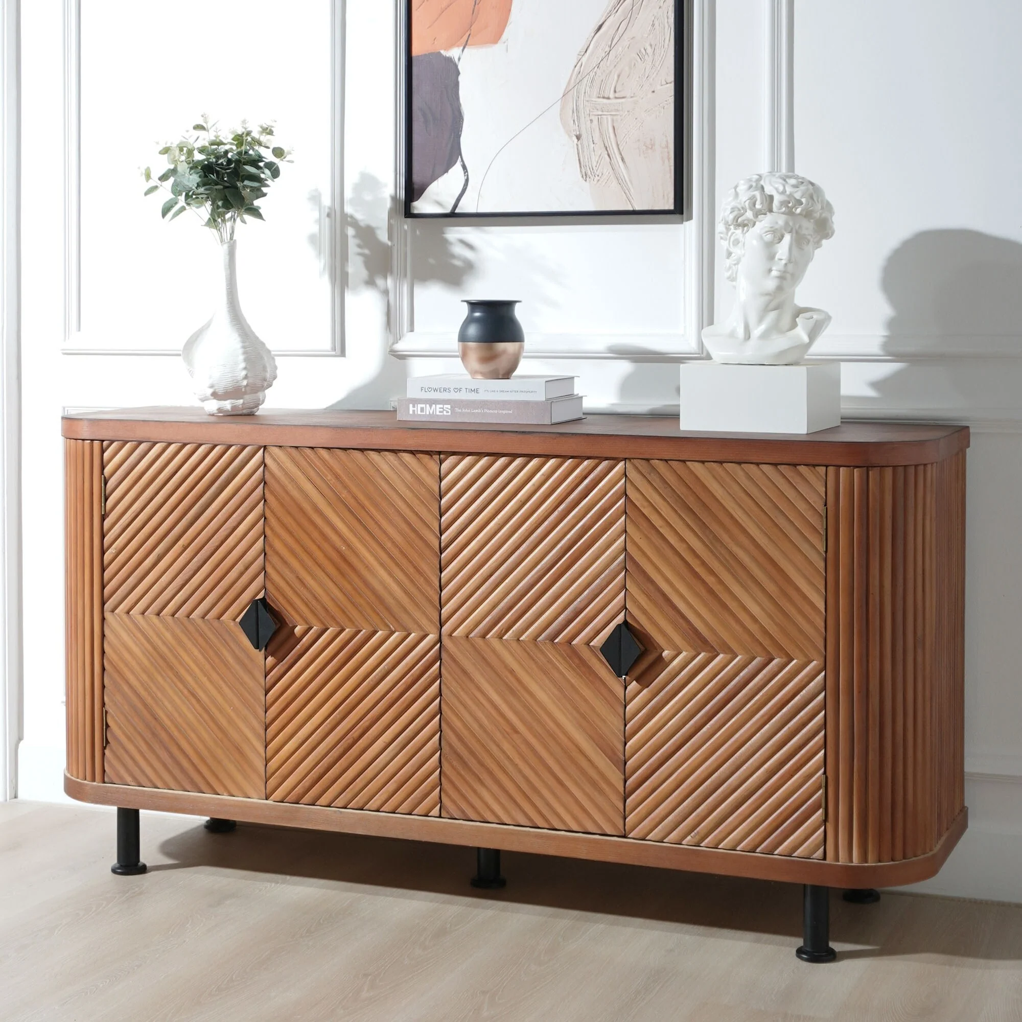 Modern Accent Buffet Cabinet Freestanding Sideboard Storage Cabinet with Adjustable Shelves and 4 Doors for Hallway, Entryway