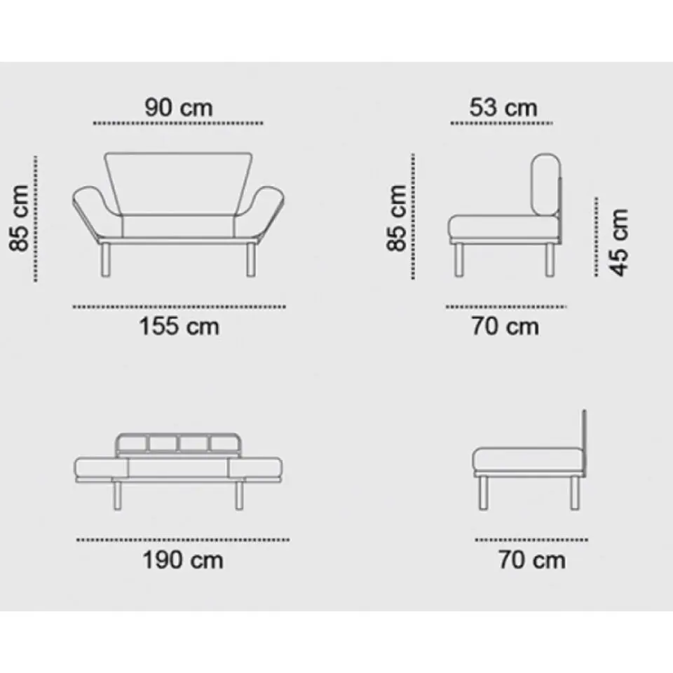 Nitta 2-zits slaapbank - Metalen frame - Grijs