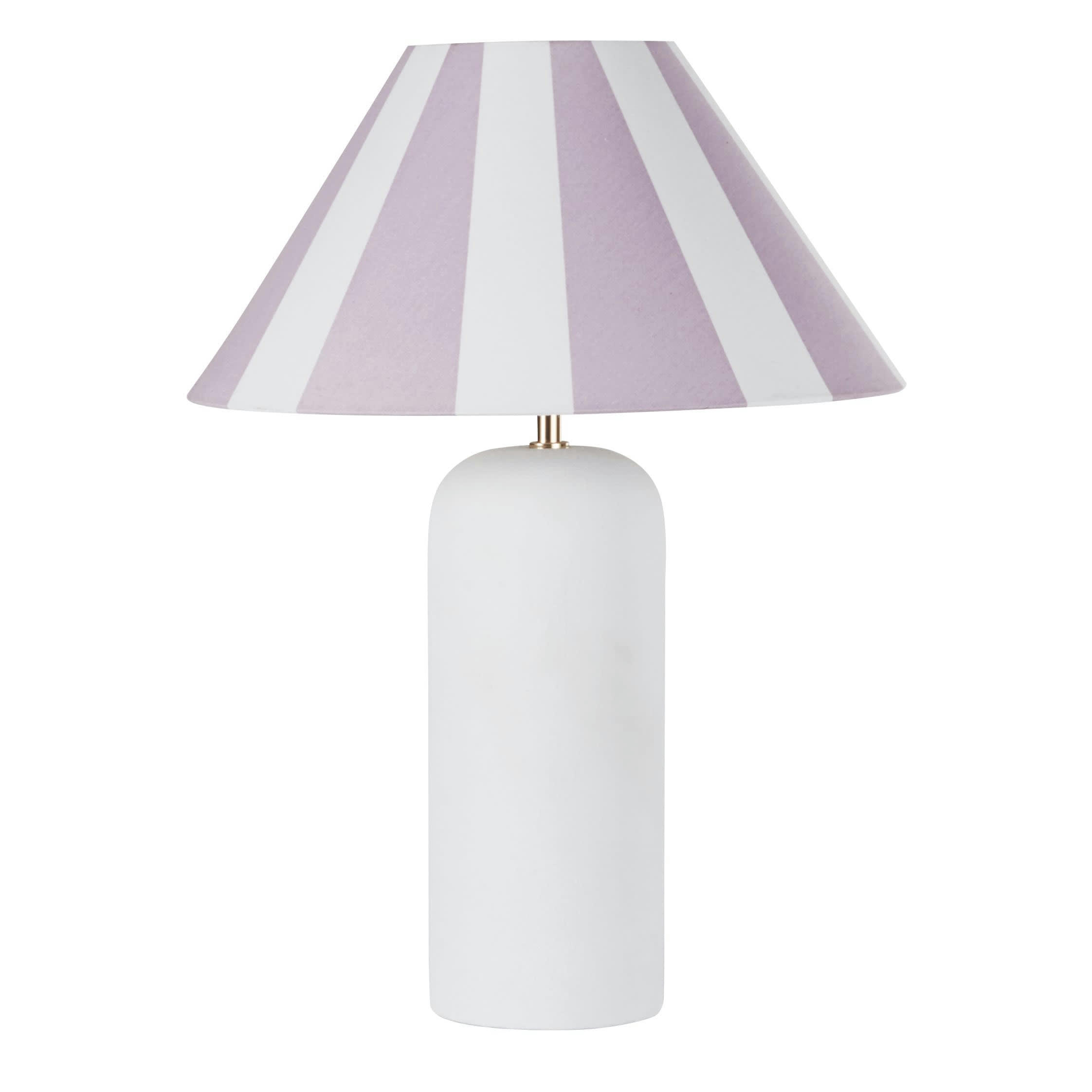 CLORA - Lampe en céramique blanche et abat-jour conique en polyester recyclé bicolore
