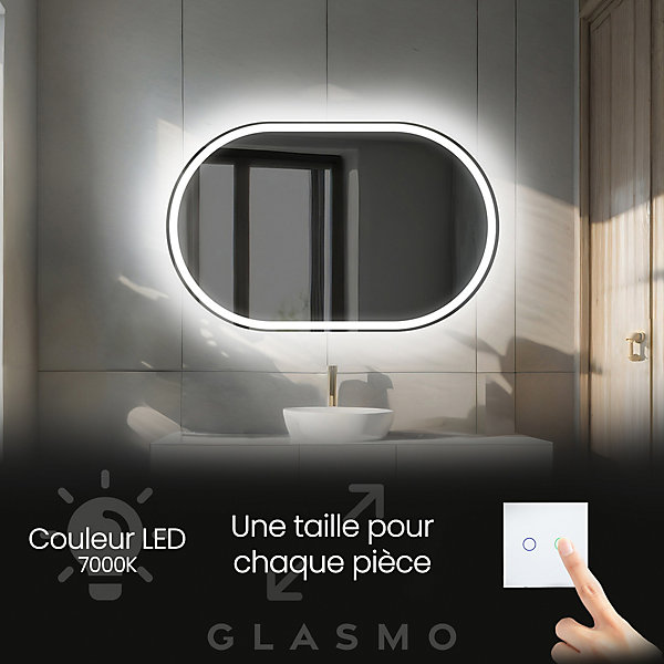 Miroir avec LED Illumination Salle de Bain - Freya, 150x80 cm, Miroir Mural Avec éclairage, Blanc Froid 7000K