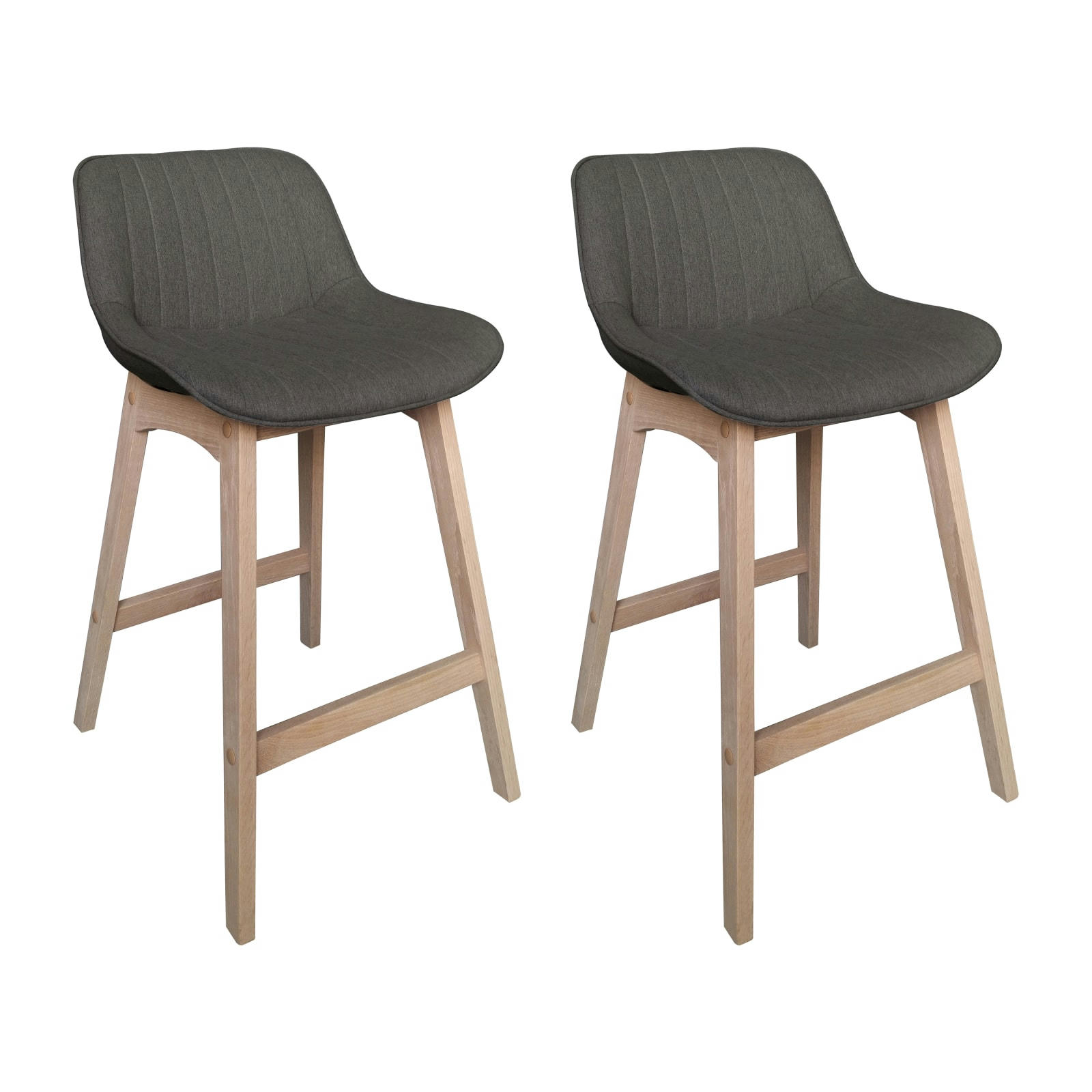 MELLOW - Tabourets de bar 65cm en chêne et assise tissu gris foncé  - Lot de 2