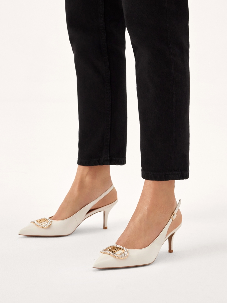 Wedding low stiletto pumps with jewelry embellishment