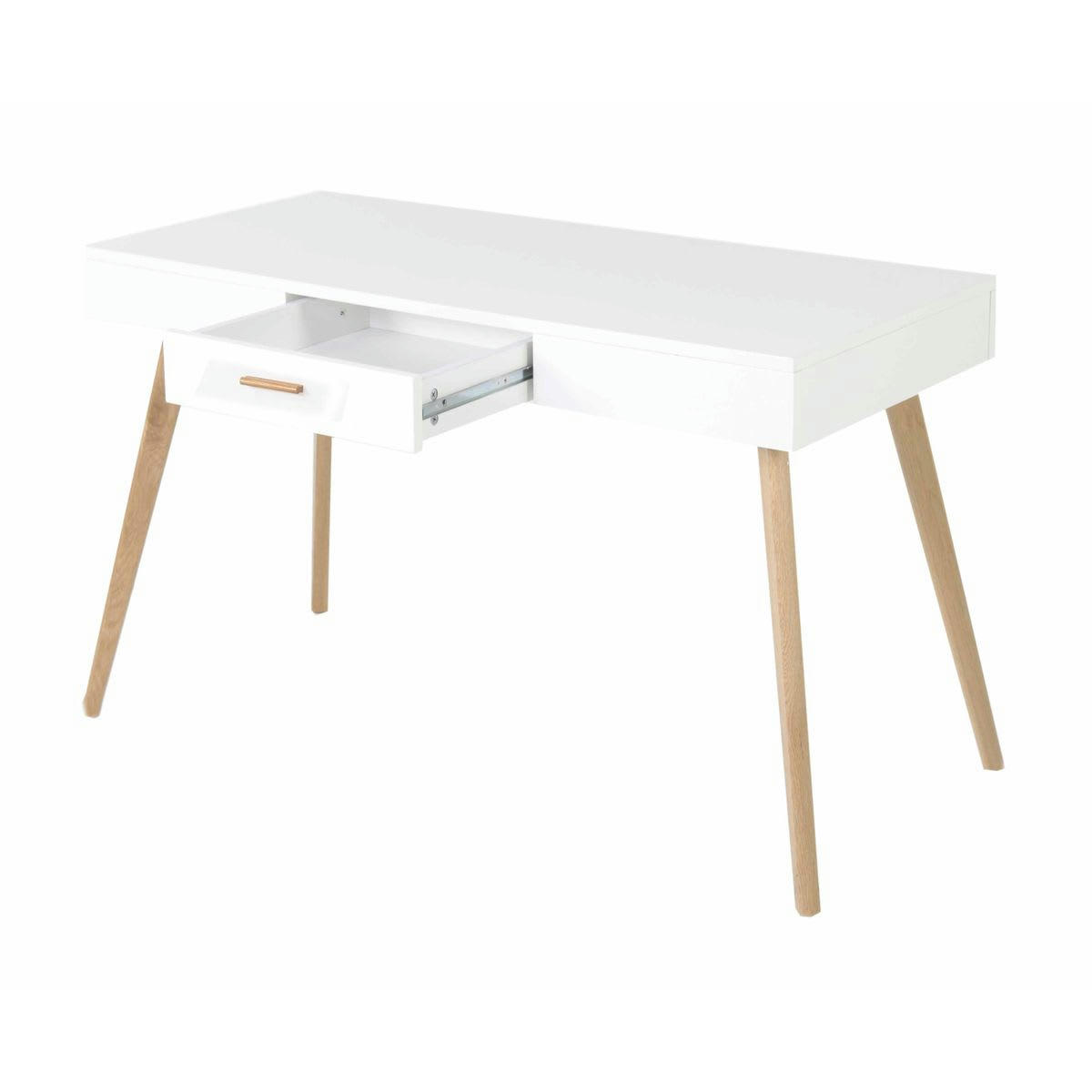 FLAMY - Bureau blanc Scandinave1 tiroir pieds chêne