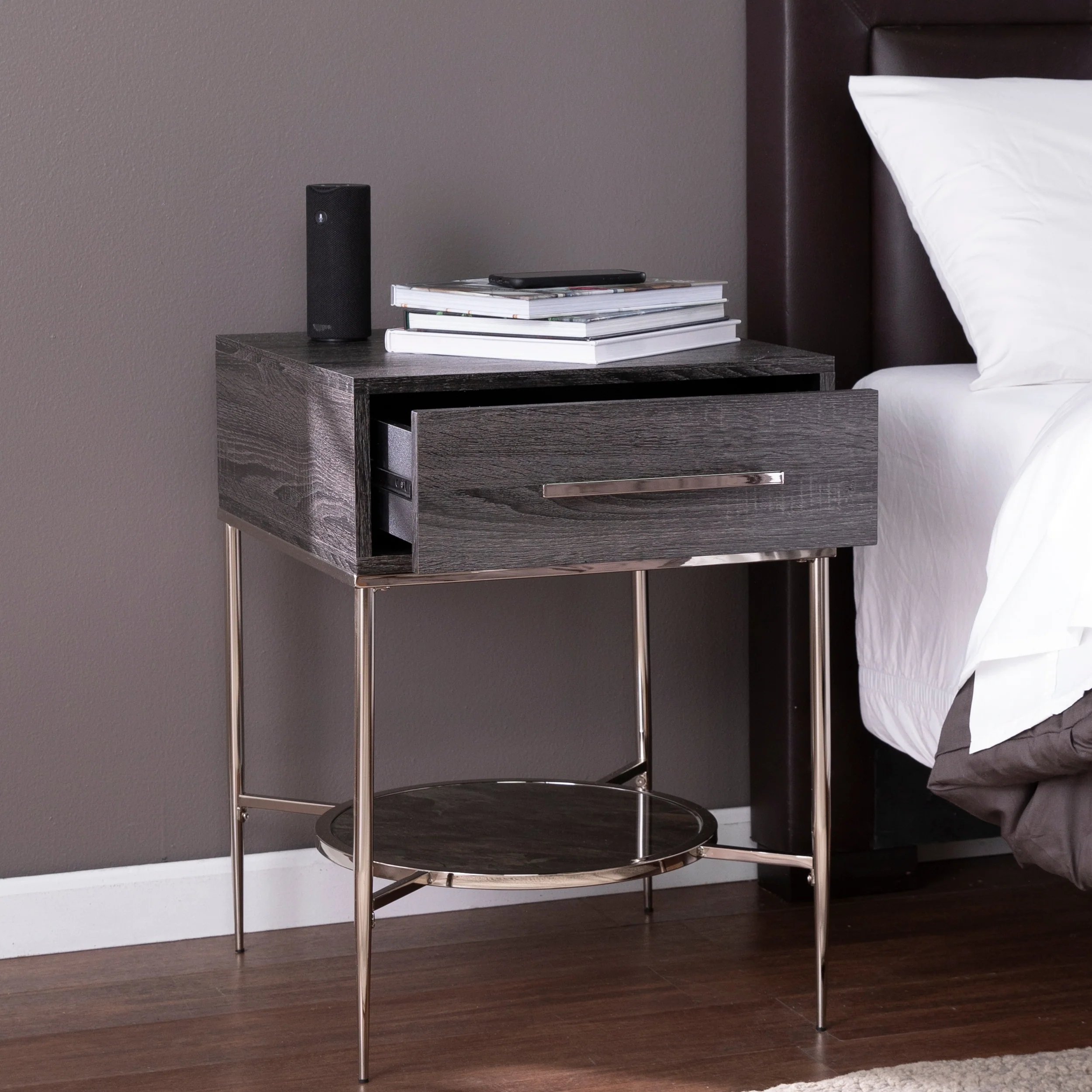 SEI Furniture Waterson Transitional Black Wood Nightstand