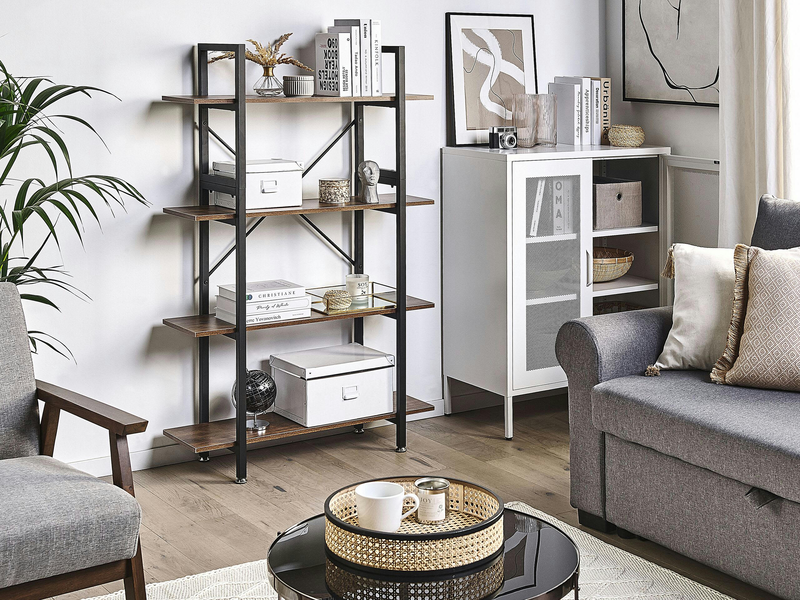 DARBY - Bibliothèque 4 niveaux effet bois foncé noir