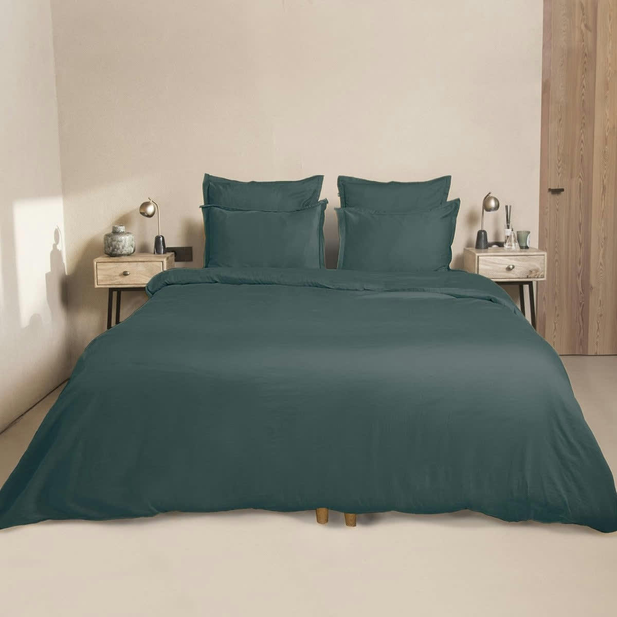 JULIA - Drap housse satin de coton  200x200x40 canard