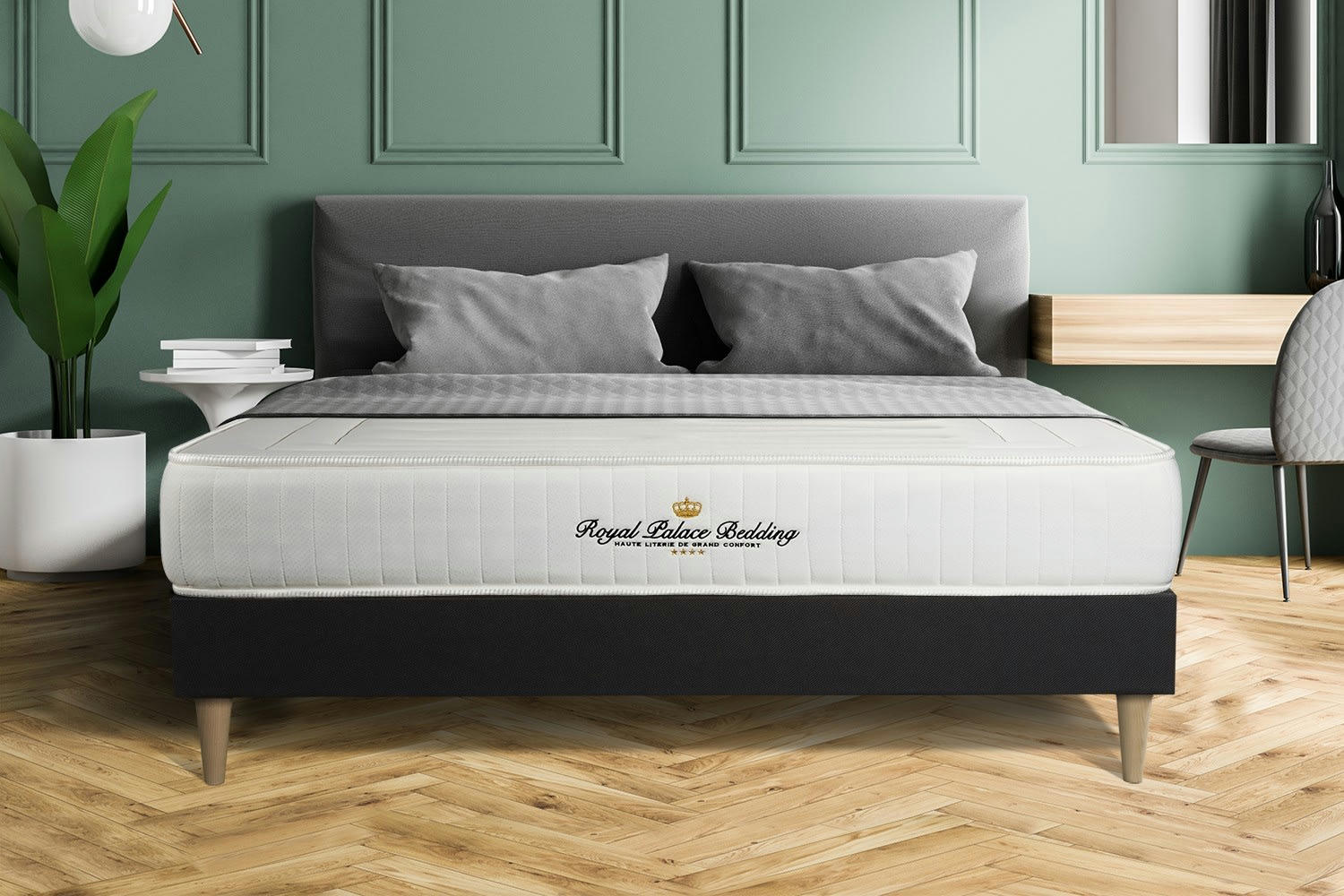 LANCASTER - Ensemble 140x190 Ressorts et mémoire de forme sommier Noir