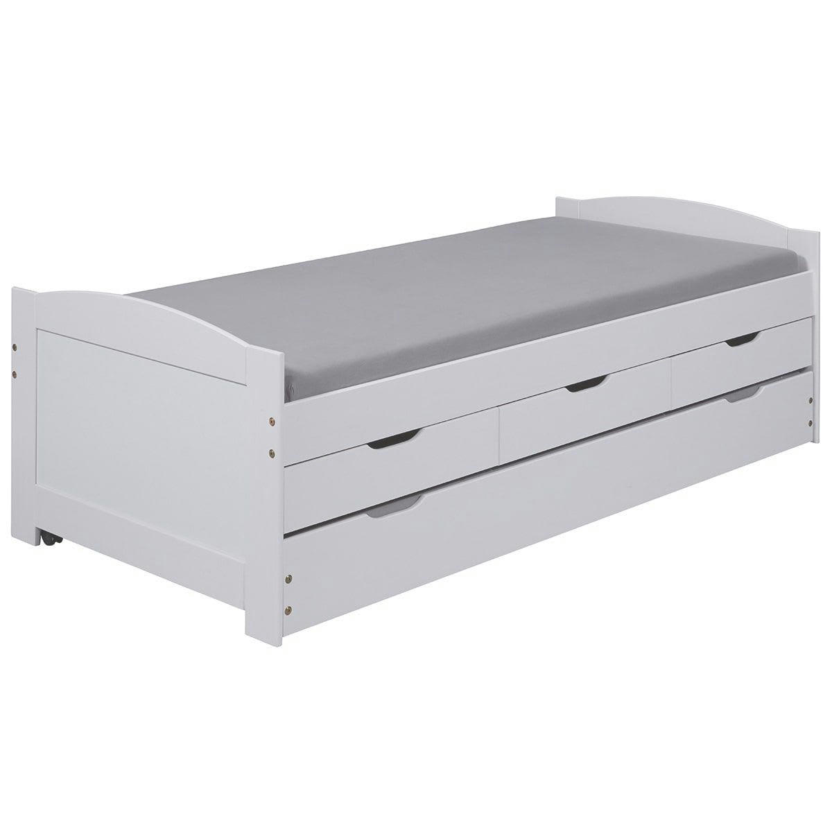 SYDNEY - Lit  gigogne 90x190cm + 3 tiroirs bois massif vernis blanc