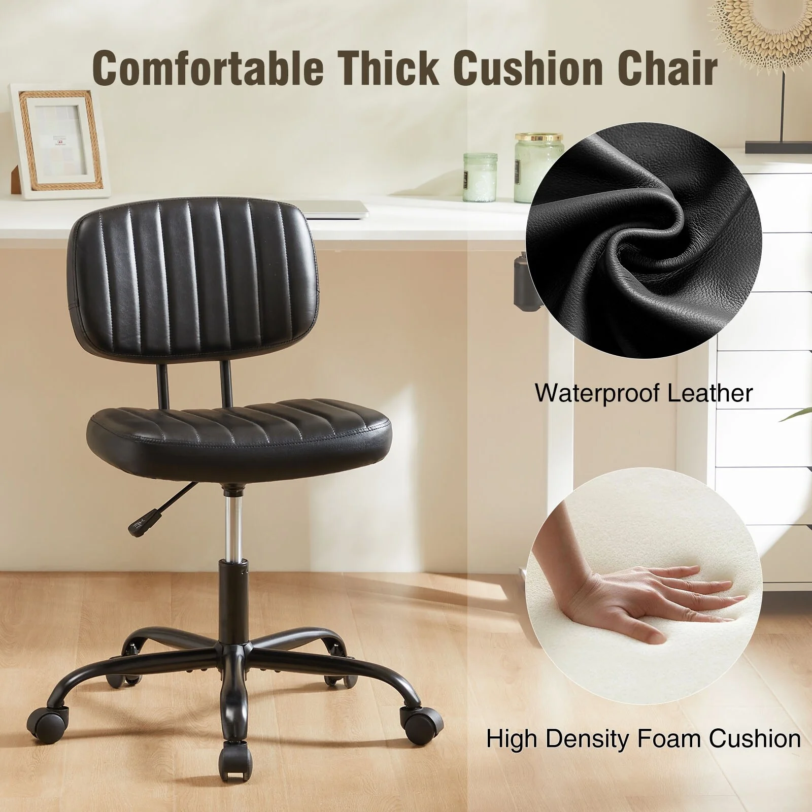 Low Back PU Leather Task Chairs with Adjustable Height & Smooth Swivel
