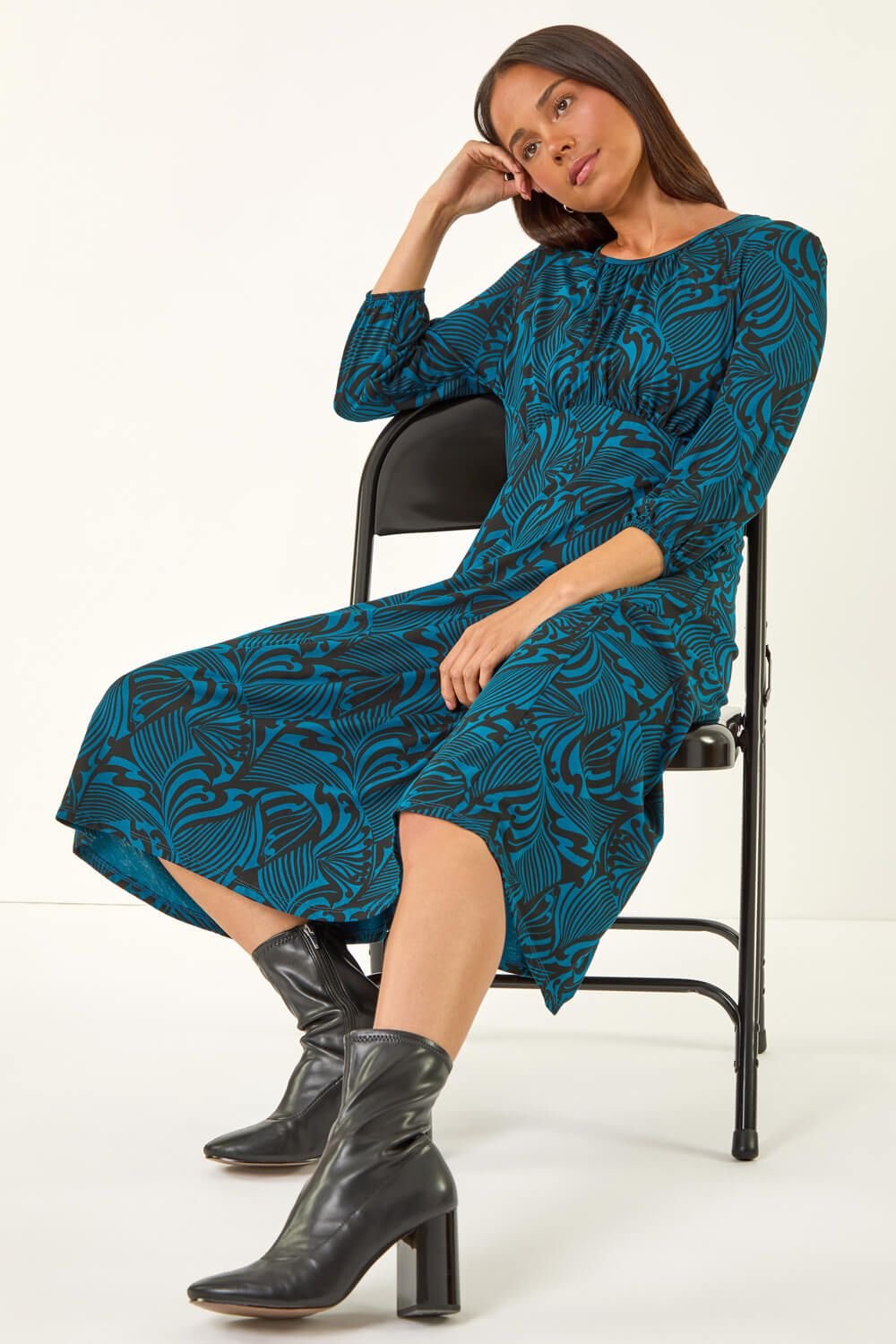 Roman Petite Abstract Swirl Midi Dress