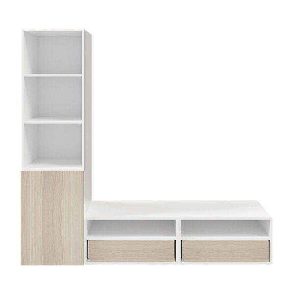 Meuble TV blanc et effet chêne 1 porte 2 tiroirs GoodHome Atomia H. 187,5 x L. 200 x P. 47 cm