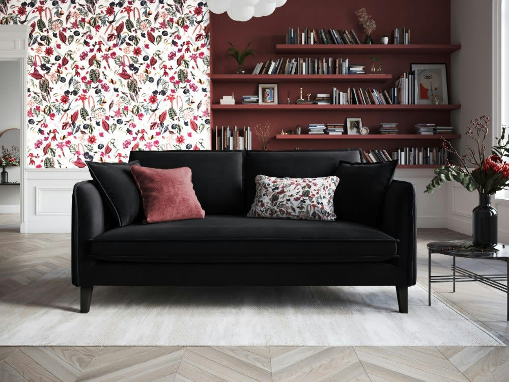 PROVENCE - Canapé 3 places en velours noir
