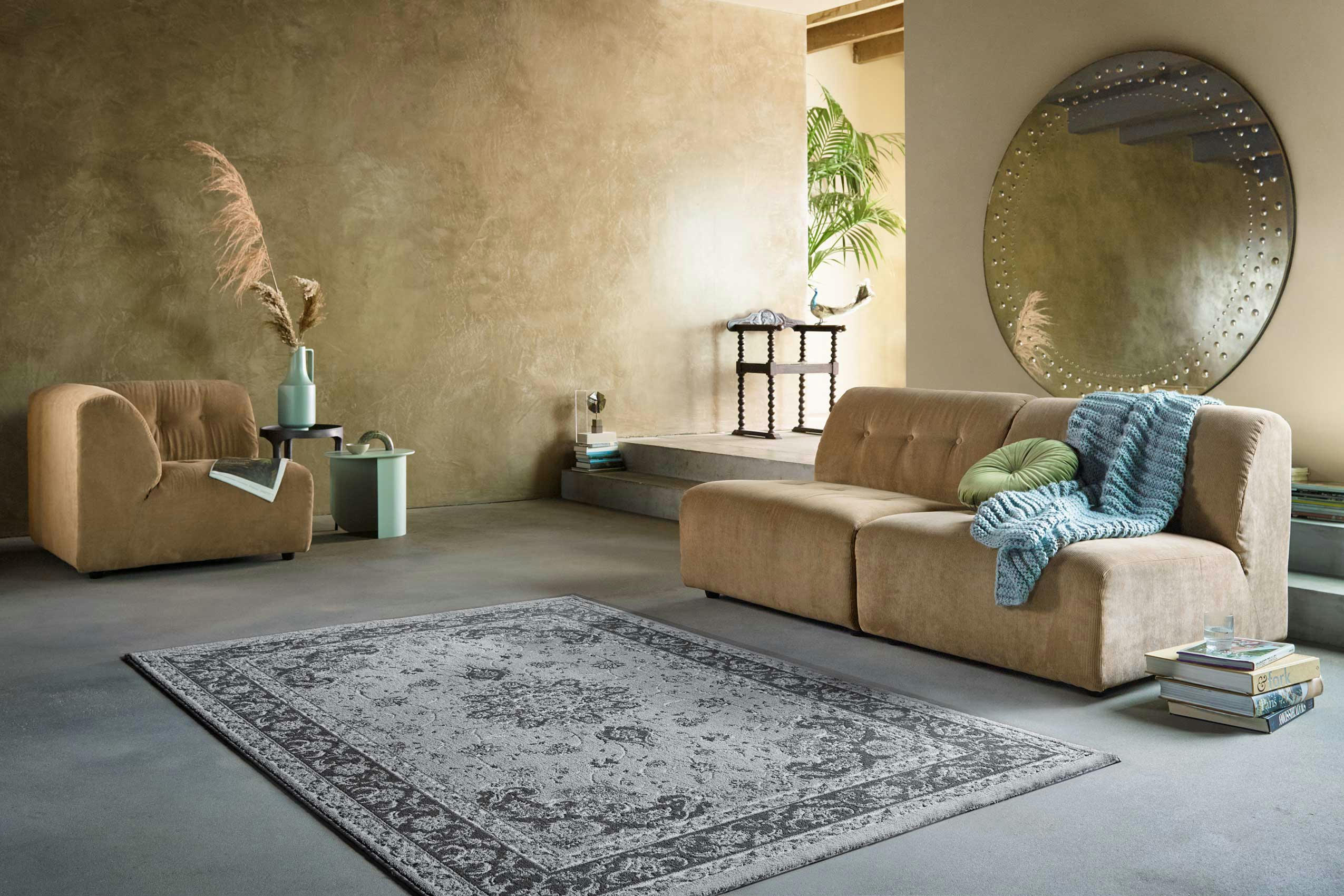 BRISTOL - Tapis esprit rétro vintage tons de gris 160x225