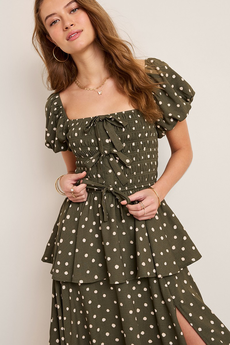 Sophie Smocked Polka Dot Midi Dress