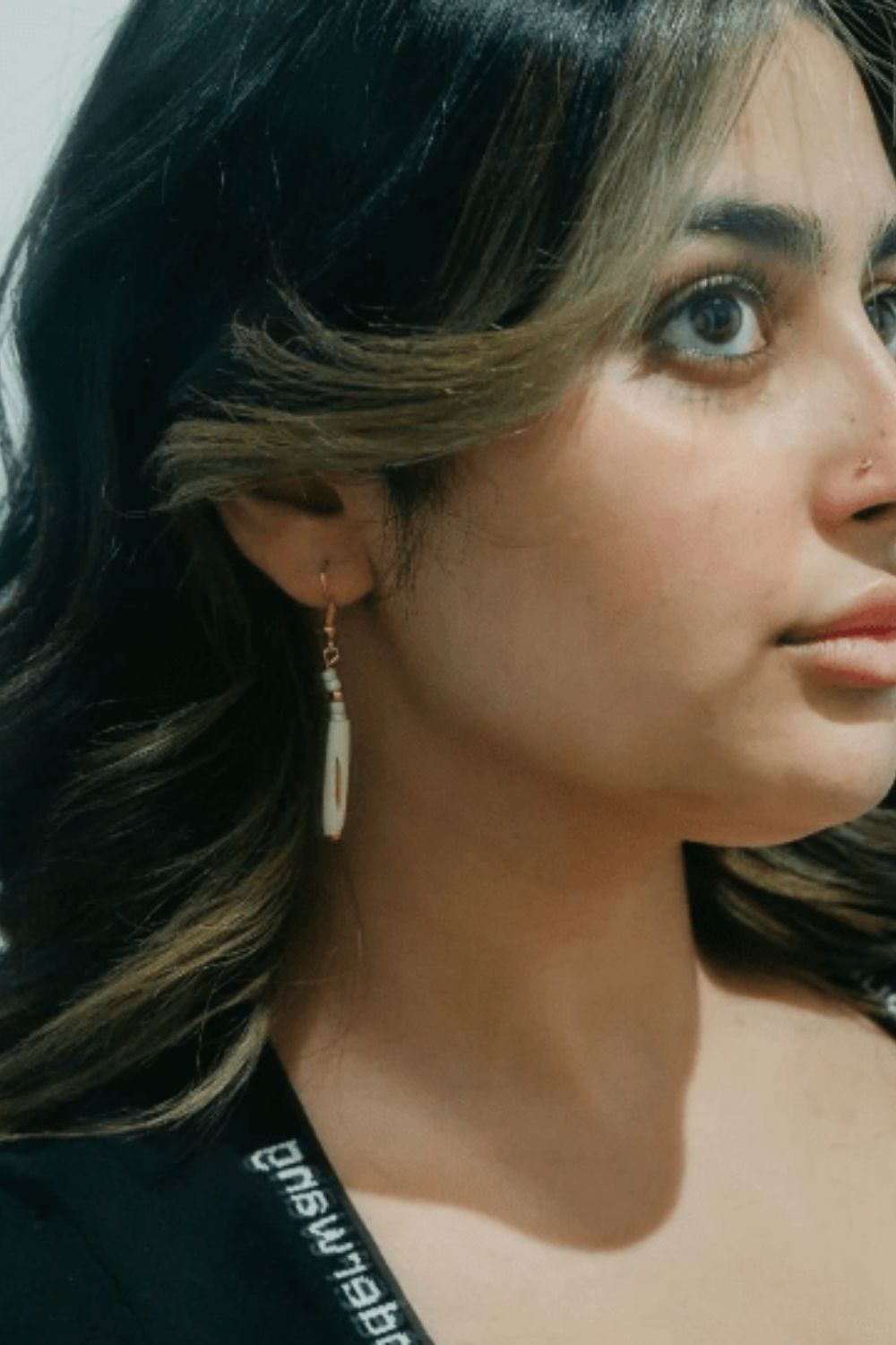The Colourful Aura Long Pipe Slim Shell White Drop Hook Earring