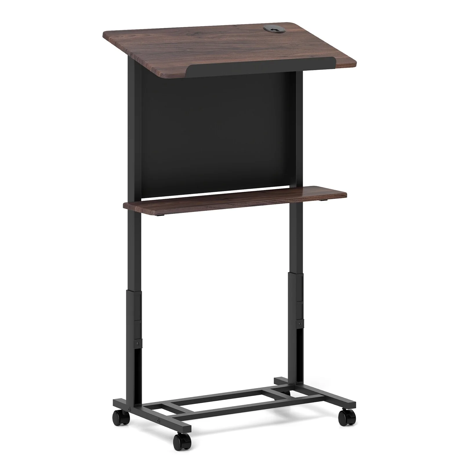 Adjustable Rolling Podium Stand with Tilt Table and Storage Shelf