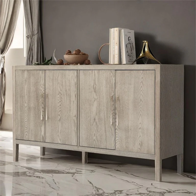 Wooden Storage Cabinet, Vintage Sideboard Cabinet with 4-Metal Handles 4-Shelves and 4-Doors, for Hallway, Living Room, Grey