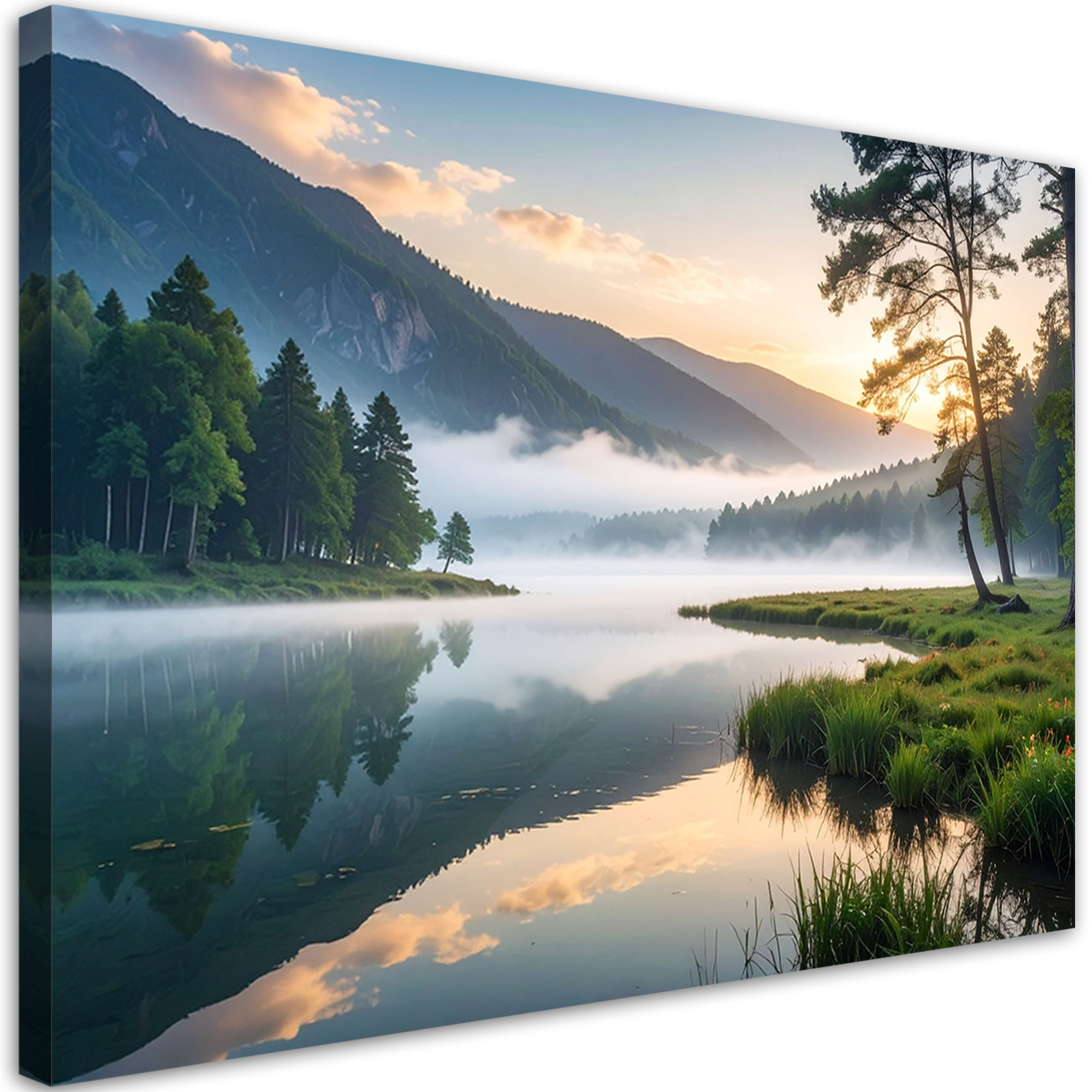 Obraz do salonu sypialni biura, Widok jezioro las we mgle 30x20