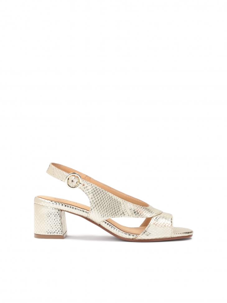 Sandals on a wide heel made of embossed leather