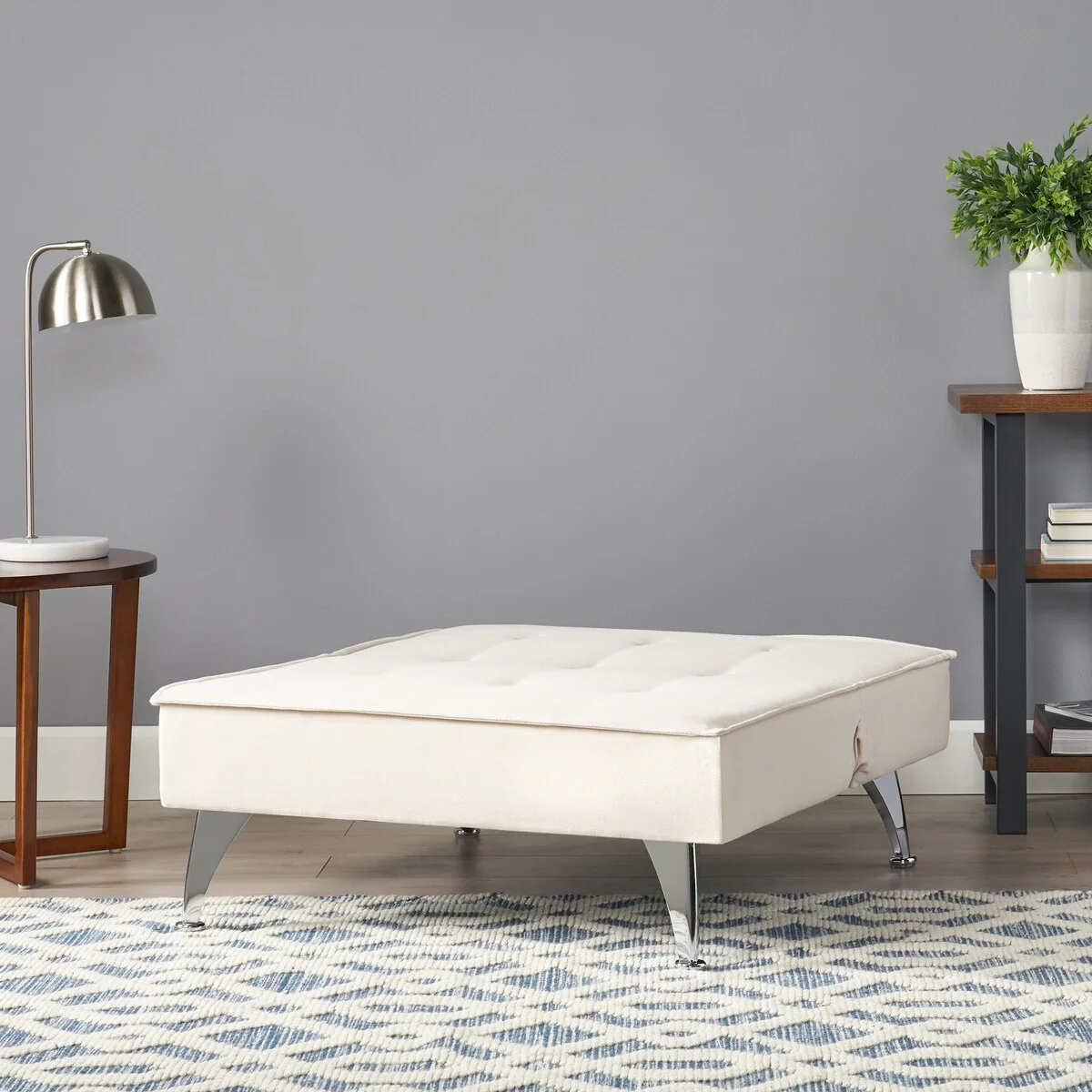 Convertible Ottoman Chair Ivory and Chrome