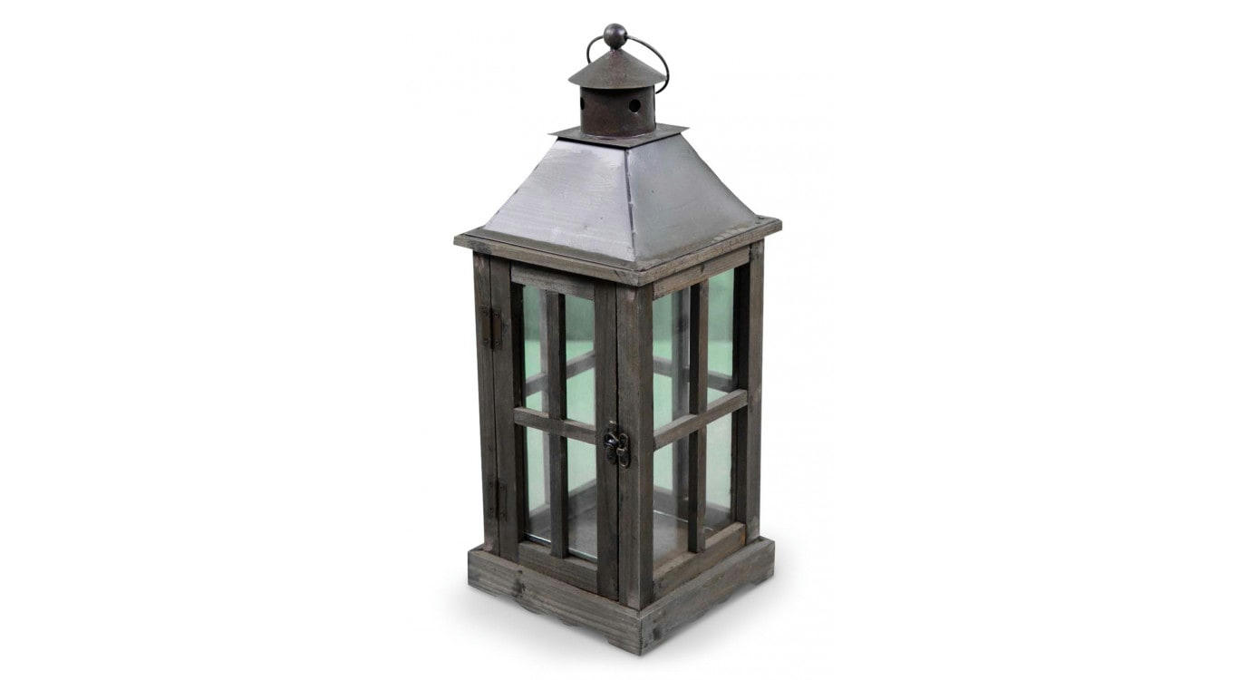 - Lanterne Bois Marron 19x19x47cm