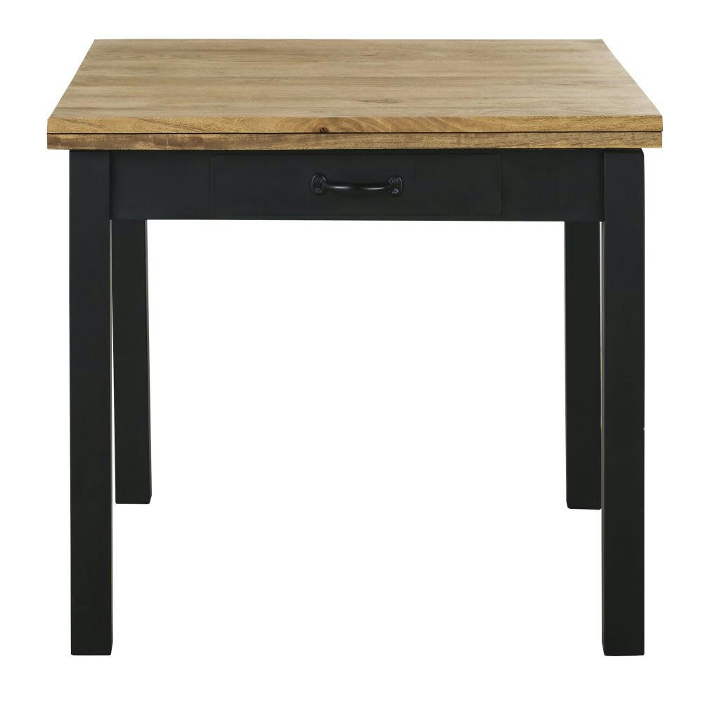 Alfred - Table à manger extensible en bois de manguier massif et métal noir 6/8 personnes L90/180