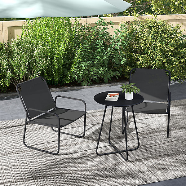 Ensemble salon de jardin 3 pcs 2 fauteuils et table ronde gris