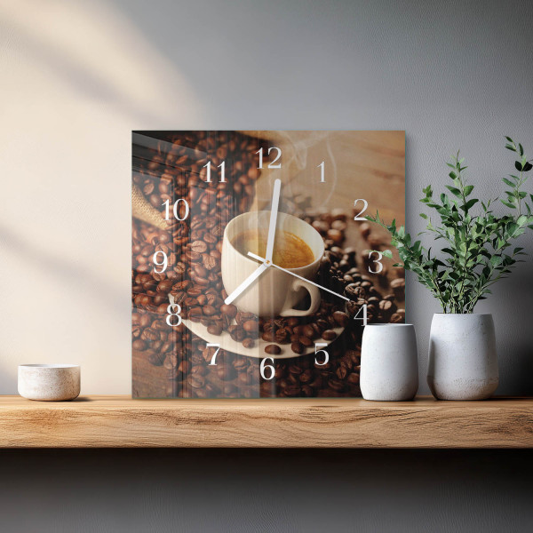 Designerski zegar 30x30 Filiżanka Kawy zegar ścienny