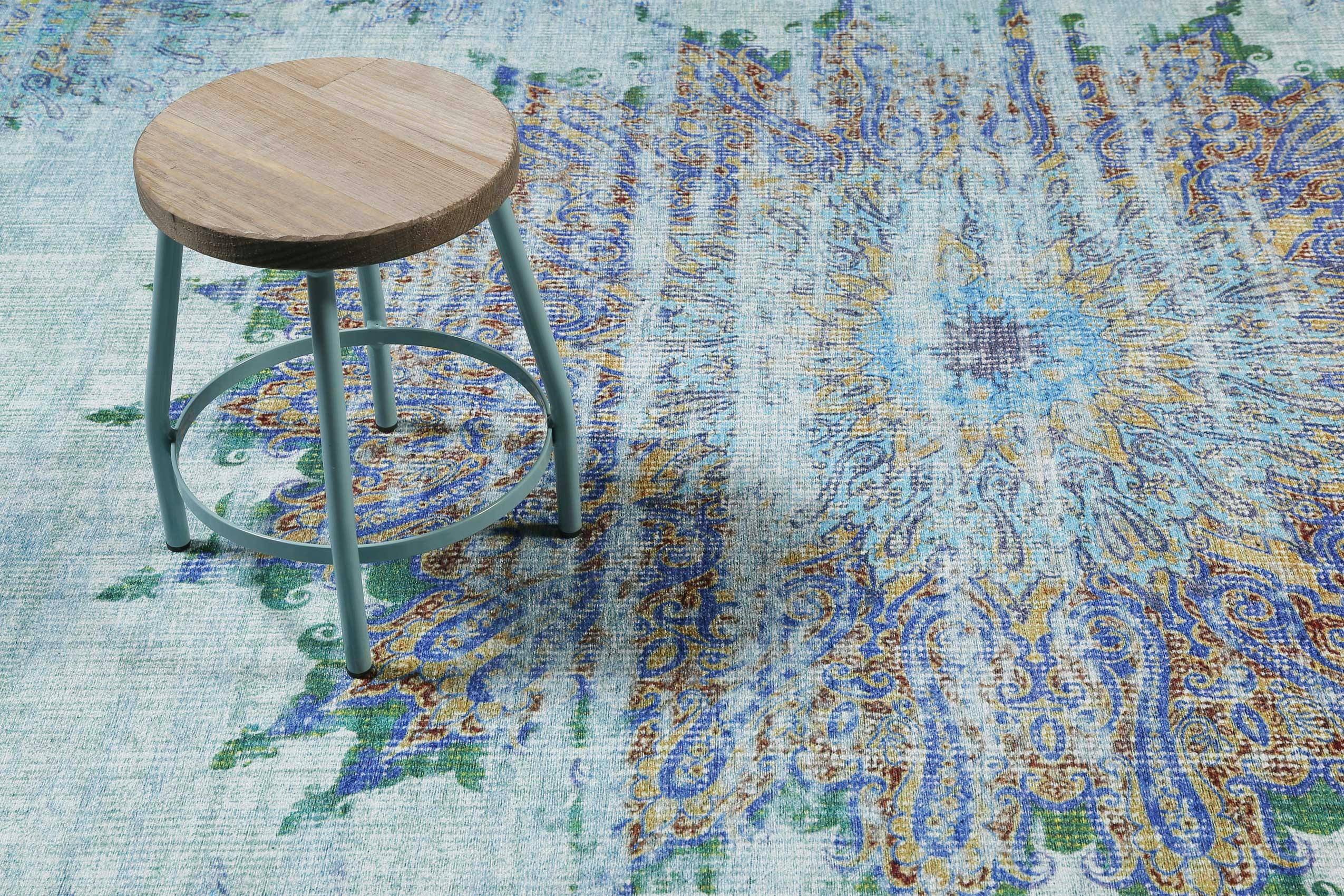 ROOFTOP - Tapis plat motif oriental vintage bleu 110x170