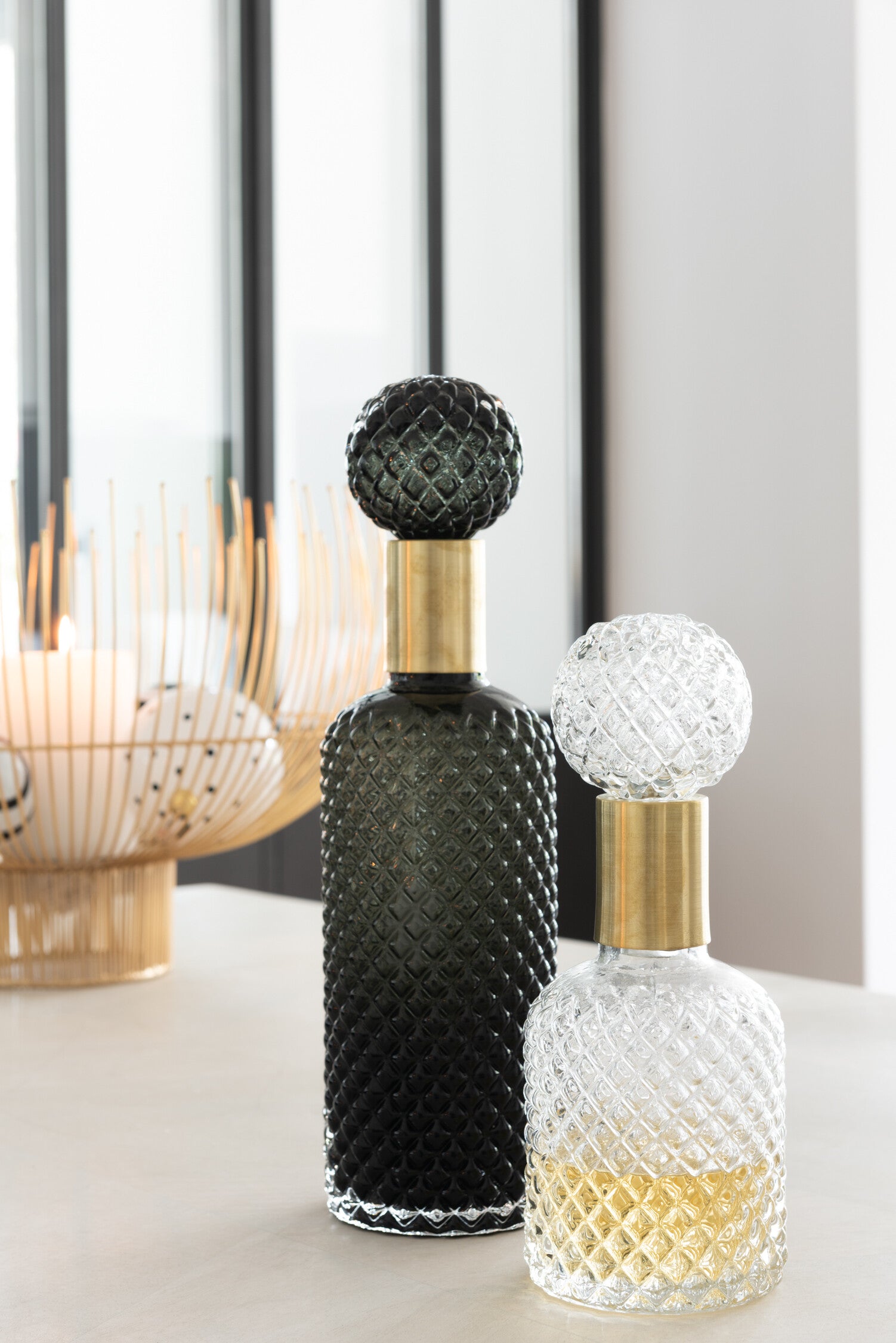 J-Line decoratie fles   stop Relief - glas - transparant - small