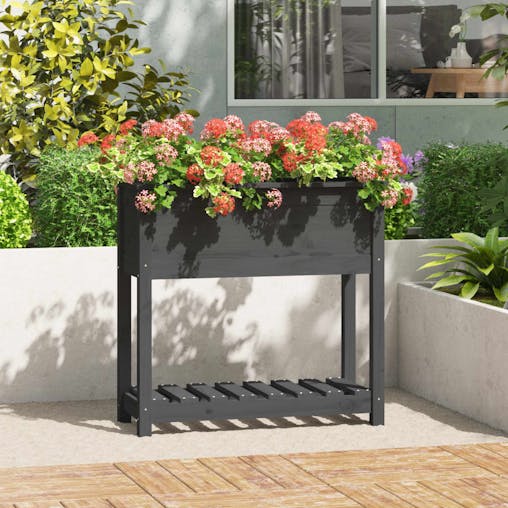 NNEVL Planter with Shelf Grey 82.5x34.5x81 cm Solid Wood Pine