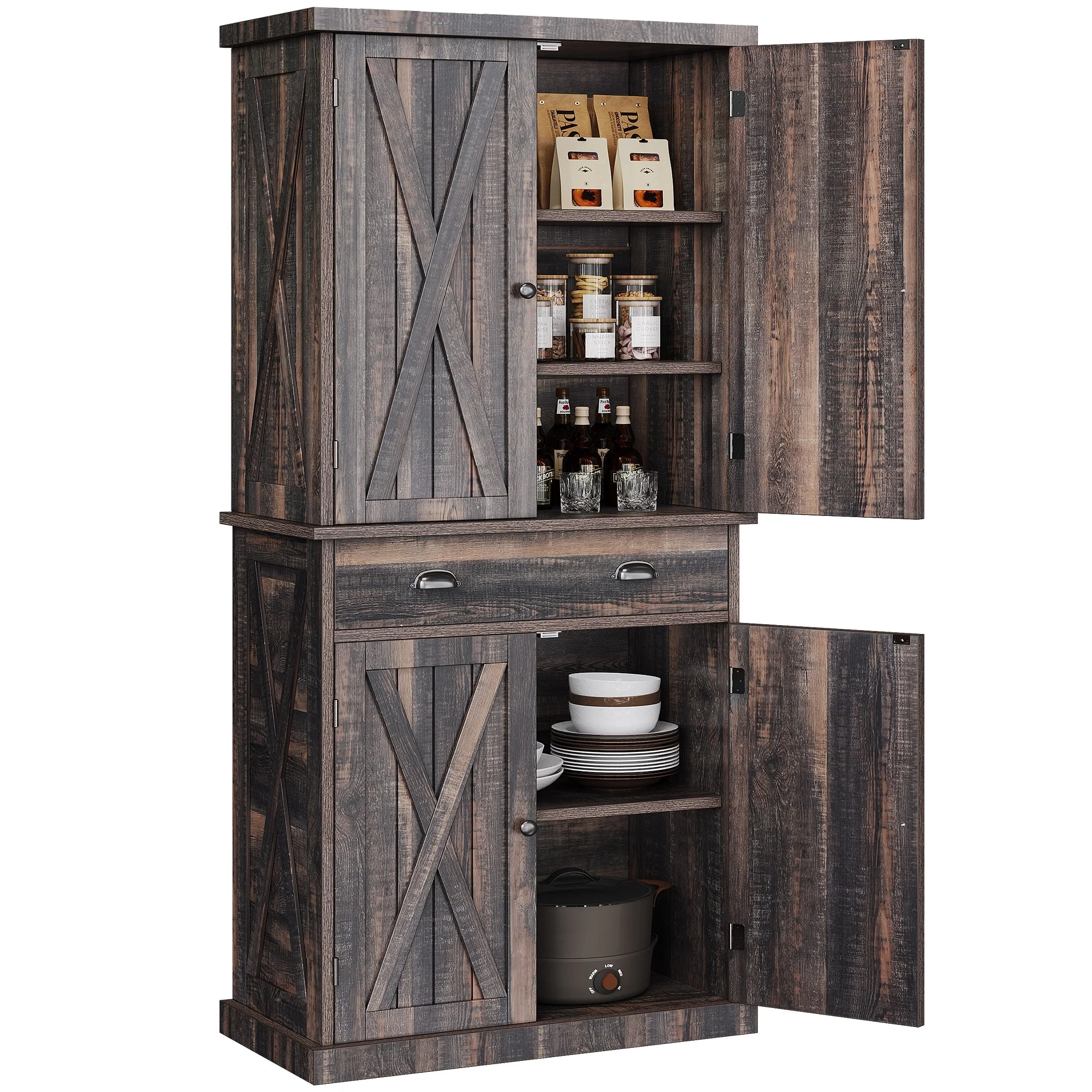Moasis Farmhouse Traditional Freestanding Kitchen Pantry Storage Cabinet Cupboard