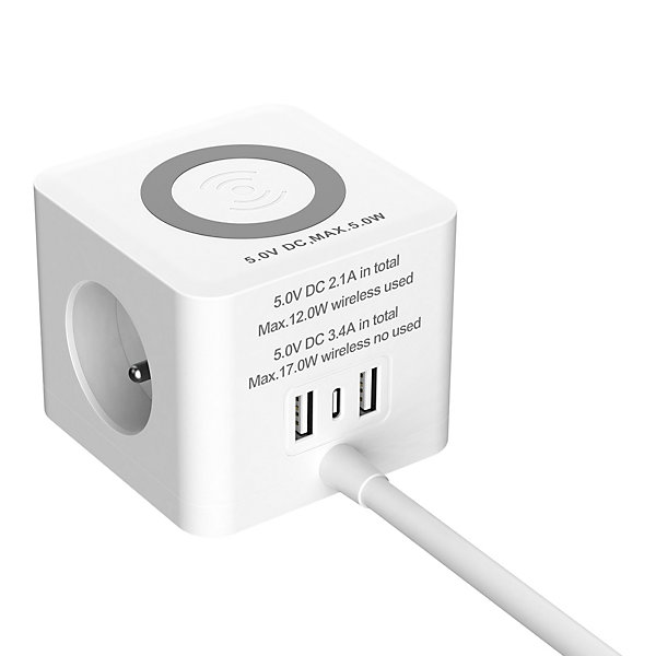 Multiprise 3 prises   3 USB Jacobsen 2 m blanche