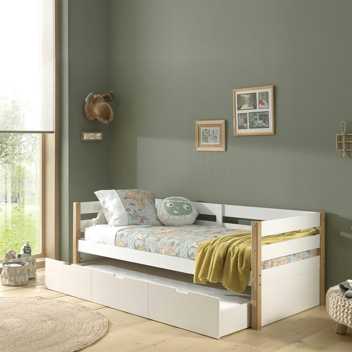 MARGRIT - Tiroir de lit 90x190 blanc naturel