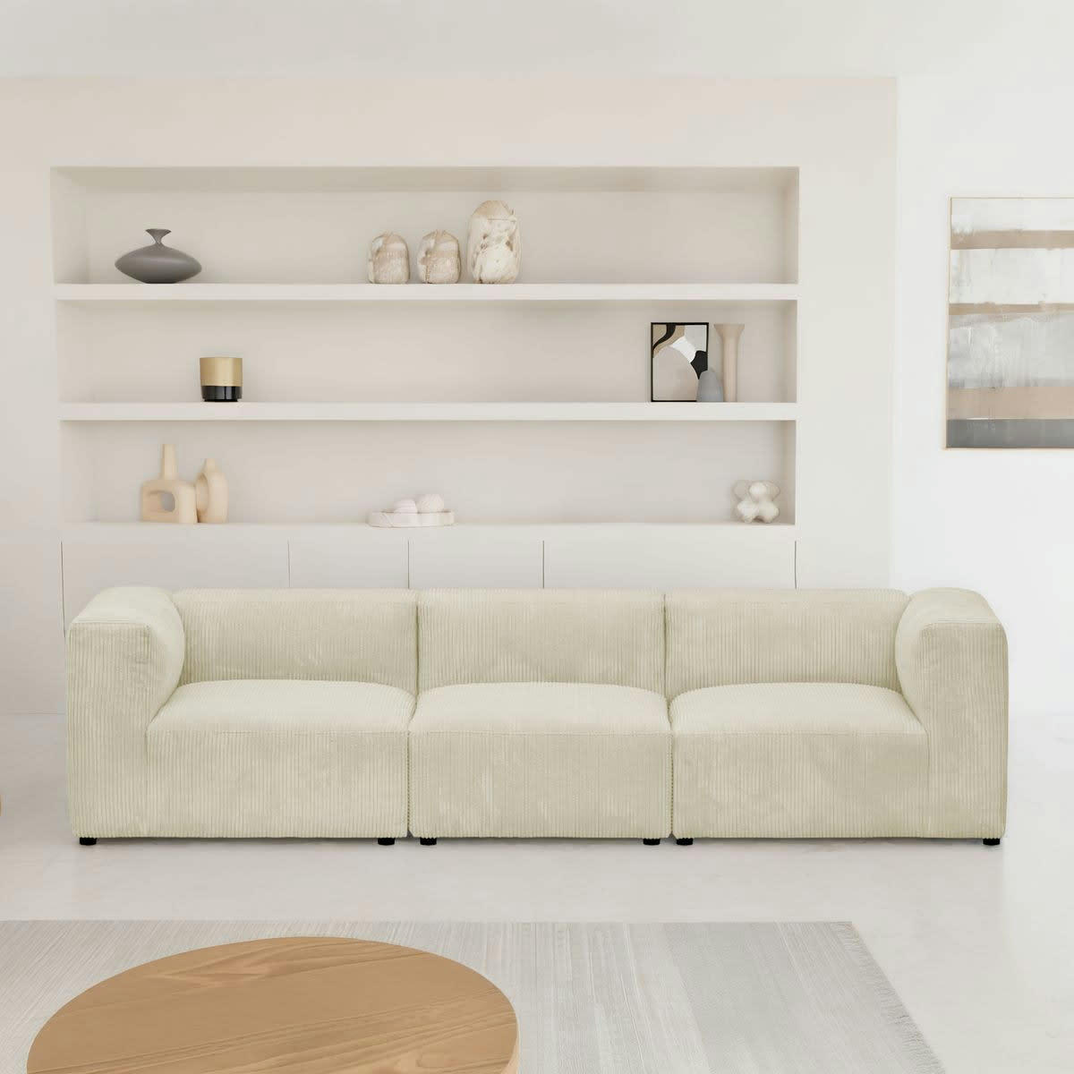 MODULO - Canapé modulable 4 places en velours côtelé beige