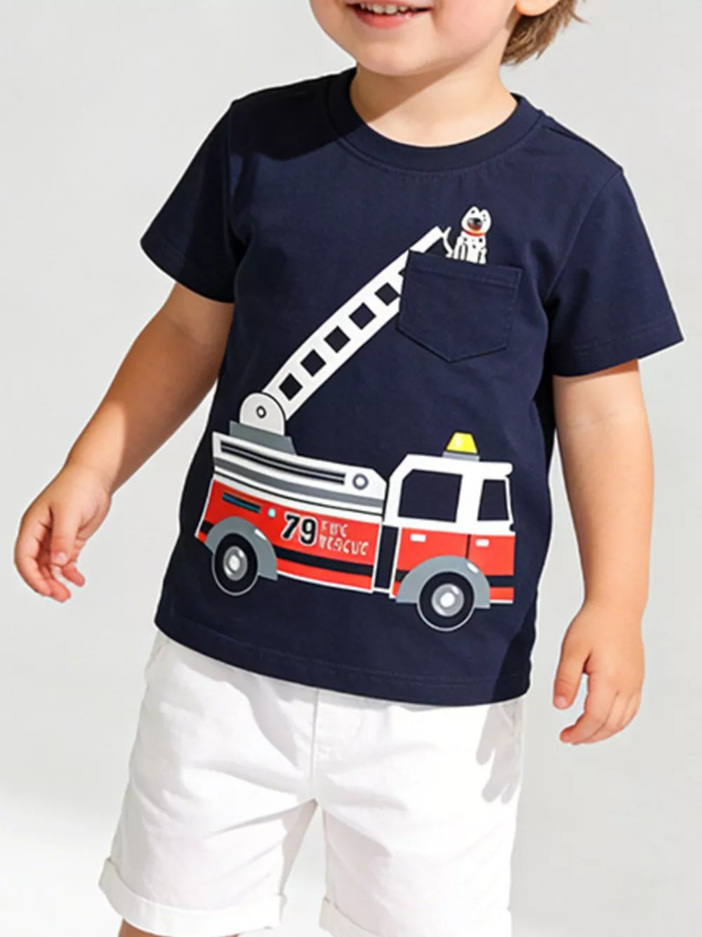 Children's Fire Truck Graphic Crew Neck T-Shirt
