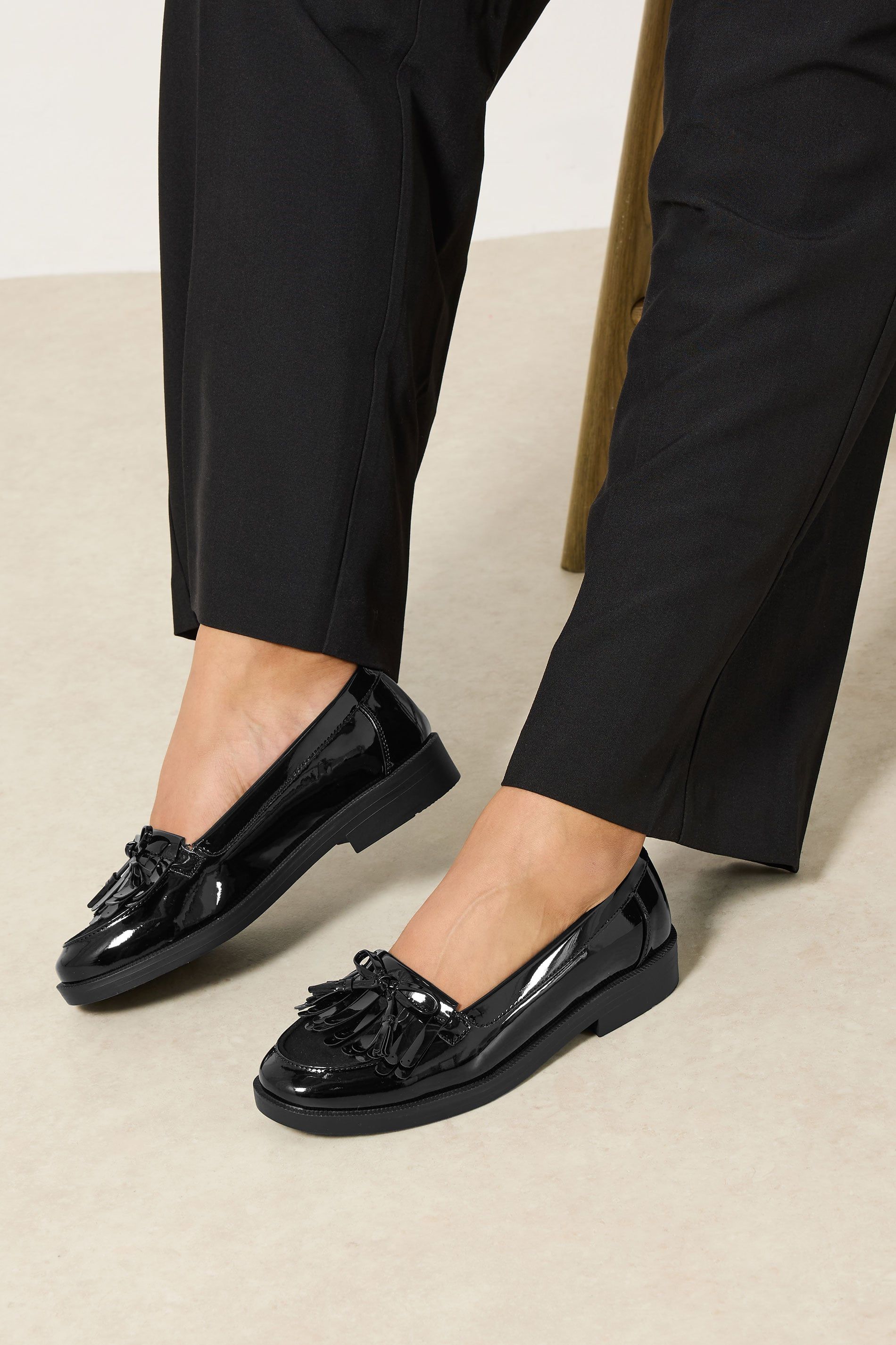 Yours Patent Tassel Fringe Loafers In Wide Fit