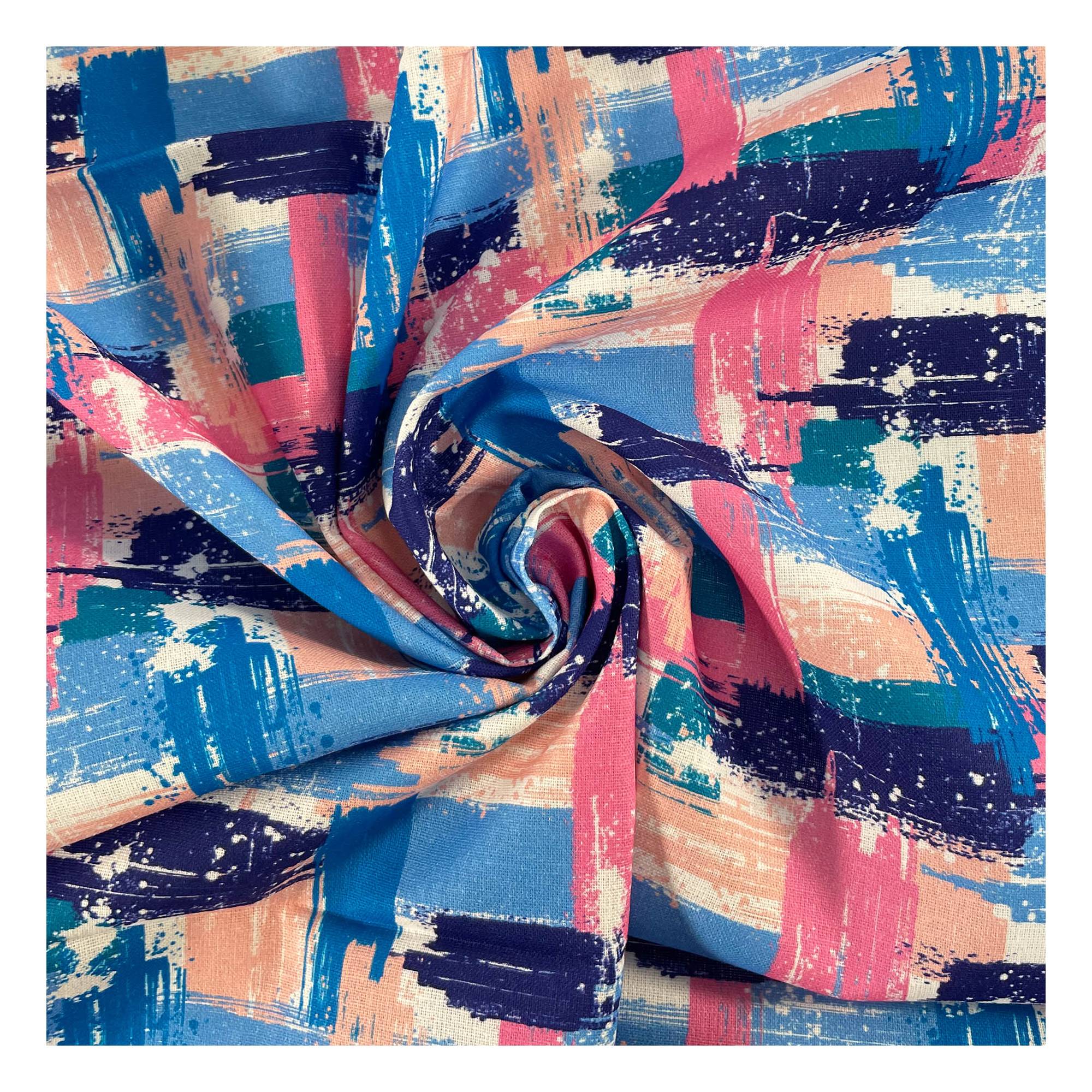 Blue Abstract Print Cotton Fabric by the Metre