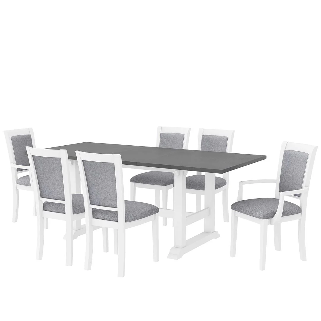 7 PCS Modern Extendable Dining Table Sets For 6 with Removable Leaf
